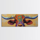 Floral Longhorn Art, Southwestern Wall Art, Texas Cow Art, Rustic Farmhouse Decor, Boho Art, Framed Canvas Print, Moody Art