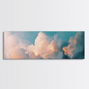 Cloud painting, sky wall art, soft pastel art, extra wide art, bedroom art, panoramic painting, framed canvas print, wabi sabi art