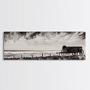 Stormy Wagon, black and white art, moody western painting, rustic decor, farmhouse wall art, extra wide panoramic art, framed canvas print.