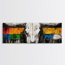 Western Skull, rustic wall art, skull art, farmhouse art, extra wide art, southwest wall art, bull and bear art, canvas print