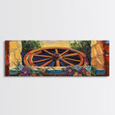 Rustic Wagon Wheel, farmhouse art, southwest wall art, wildflower painting, boho art, extra wide art, framed canvas print, landscape painting