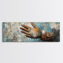 Rustic Leather Glove Art, Framed Canvas Print, Wabi Sabi Wall Art, Moody Art, Teal Wall Art, Extra Wide Art, Farmhouse Art