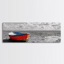 Stranded Boat, Coastal Landscape Art, Nautical Decor, Rustic Wall Art, Extra Wide Art, Panoramic Art, Framed Canvas Print, Gift Idea