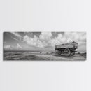 Rustic Wagon, coastal landscape art, extra wide art, panoramic painting, farmhouse art, framed canvas print, nautical wall art