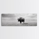 Lone buffalo, western landscape, rustic wall art, panoramic art, extra wide art, farmhouse decor, framed canvas print, wildlife painting, bull and bear art