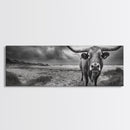 Bull on Beach, bull and bear art, moody art, coastal cowgirl wall art, dark romance painting, farmhouse art, framed canvas print