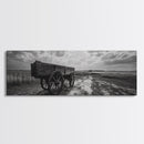 Wagon at Sunset, rustic art, farmhouse art, vintage horse art, tall narrow art, antique farm painting, framed canvas print