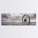 Wagon Wheel, rustic decor, farmhouse art, extra wide art, panoramic painting, country decor, cowboy art, framed canvas print, moody art