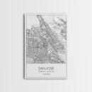 San Jose Street Map, California Map, City Map Print, Minimalist Art, Wall Art, Canvas Print, Girl Graduation Gift, Game Room Wall Art