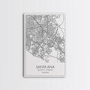Santa Ana Street Map, California Map, City Map Print, Minimalist Art, Wall Art, Canvas Print, Living Room Décor, Adventure Gifts, Travel Art