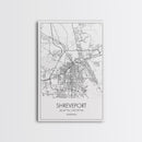 Shreveport Street Map, Louisiana Map, City Map Print, Minimalist Art, Wall Art, Canvas Print, Wall Decoration, Aviation Gift, Travel Décor