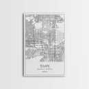 Tempe Street Map, Arizona Map, City Map Print, Modern Wall Art, Wall Art, Canvas Print, Birthday Gifts, Game Room Décor, Travel Wall Art