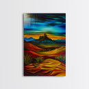 Dramatic Desert Landscape - Vibrant Western Art, Framed Canvas Print, Living Room Decor, Desert Painting, Colorful Wall Art