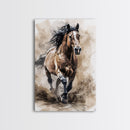 Powerful Horse Galloping - Framed Canvas Print, Dynamic Living Room Art, Energetic Bedroom Decor, Equestrian Art, Wall Art