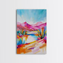 Bright Southwestern Landscape Art - Framed Canvas Print, Desert Decor, Vibrant Living Room Wall Art, Colorful Nature Scene