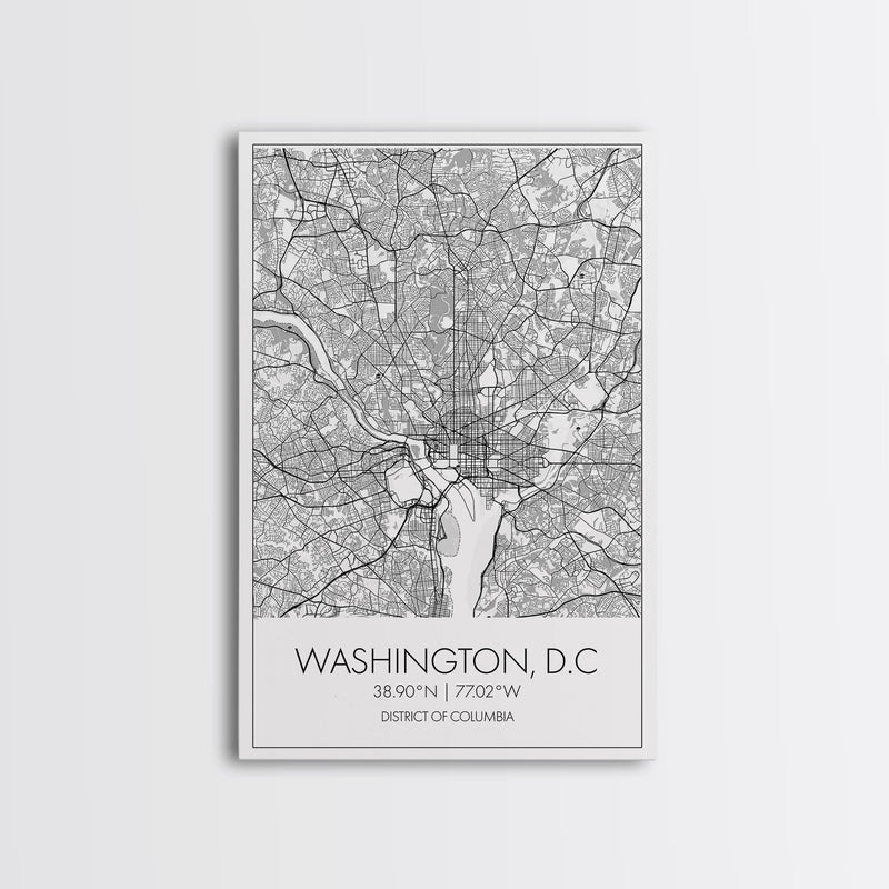 Washington DC Street Map, District Of Columbia Map, City Map Print, Minimalist Art, Wall Art, Canvas Print, Best Friend Gifts, Travel Art