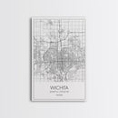 Wichita Street Map, Kansas Map, City Map Print, Minimalist Art, Wall Art, Canvas Print, Travel Wall Art, Gifts For Travelers, Canvas Art