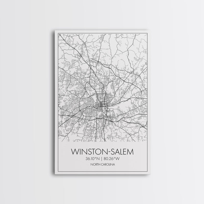 Winston Salem Street Map, North Carolina Map, City Map Print, Minimalist Art, Wall Art, Canvas Print, Modern Wall Art, Adventure Gifts