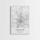 Worcester Street Map, Massachusetts Map, City Map Print, Minimalist Art, Wall Art, Canvas Print, Home Office Wall Art, Unique Travel Gifts