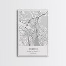 Zurich Street Map, Switzerland Map, Europe City Map Print, Minimalist Art, Wall Art, Canvas Print, Travel Art, Wall Hanging, Honeymoon Gift