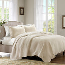 3 Pc Antimicrobial Cream Reversible Scalloped Edge Quilt Set