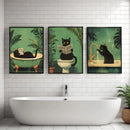 GobekUsa 3-Piece Black Cat Bathroom Wall Art
