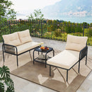 3-Piece L Shaped Patio Furniture Set PE Rattan Sectional Sofas-Beige by LJGDeals