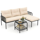 3-Piece L Shaped Patio Furniture Set PE Rattan Sectional Sofas-Beige by LJGDeals