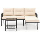 3-Piece L Shaped Patio Furniture Set PE Rattan Sectional Sofas-Beige by LJGDeals