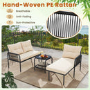 3-Piece L Shaped Patio Furniture Set PE Rattan Sectional Sofas-Beige by LJGDeals