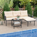 3-Piece L Shaped Patio Furniture Set PE Rattan Sectional Sofas-Beige by LJGDeals