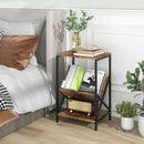 3-Tier Industrial Side Table with V-shaped Bookshelf for Living Room-Rustic Brown by LJGDeals