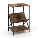 3-Tier Industrial Side Table with V-shaped Bookshelf for Living Room-Rustic Brown by LJGDeals