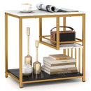 3-Tier Multi-function Marble End Table with Storage Shelf-Golden by LJGDeals