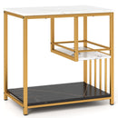 3-Tier Multi-function Marble End Table with Storage Shelf-Golden