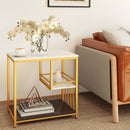 3-Tier Multi-function Marble End Table with Storage Shelf-Golden by LJGDeals