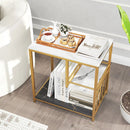 3-Tier Multi-function Marble End Table with Storage Shelf-Golden by LJGDeals