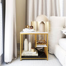 3-Tier Multi-function Marble End Table with Storage Shelf-Golden by LJGDeals