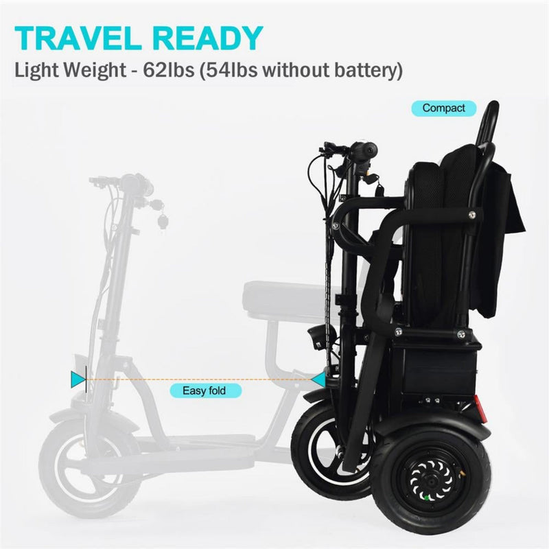 EZG 3-Wheel Electric Heavy Duty Lightweight Powered Mobility Scooter For Adults, 280LBS (SAK47361)