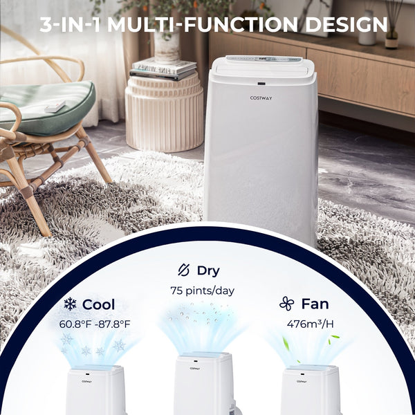 12000BTU 3-in-1 Portable Air Conditioner with Remote-White, photo 2 of 8