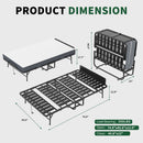 Twin Extra Long Folding Bed With Adjustable Headboard, Cot With Memory Foam Mattress - Black