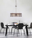 Catalina 24"W 6-Light Polished Nickel Drum Modern Pendant Mahogany Wood Finish Shade by LampsUSA