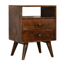 Classic Chestnut Nightstand, 2-Drawers, 1 Open-Slot, Nordic Legs