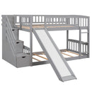 Twin Over Twin Bunk Stairway Bed With 2 Drawers And Slide - Gray by HouseOfZazla