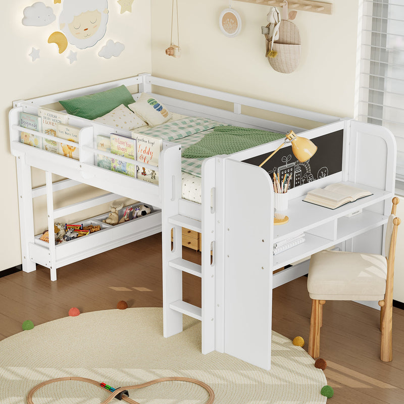 Twin Loft Bed With Multi-Storage Bookcases, Desk And Blackboard, photo 3 of 3