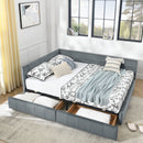 Mid-Century Storage Upholstered Tufted Bed Frame with Backrest and Armrests