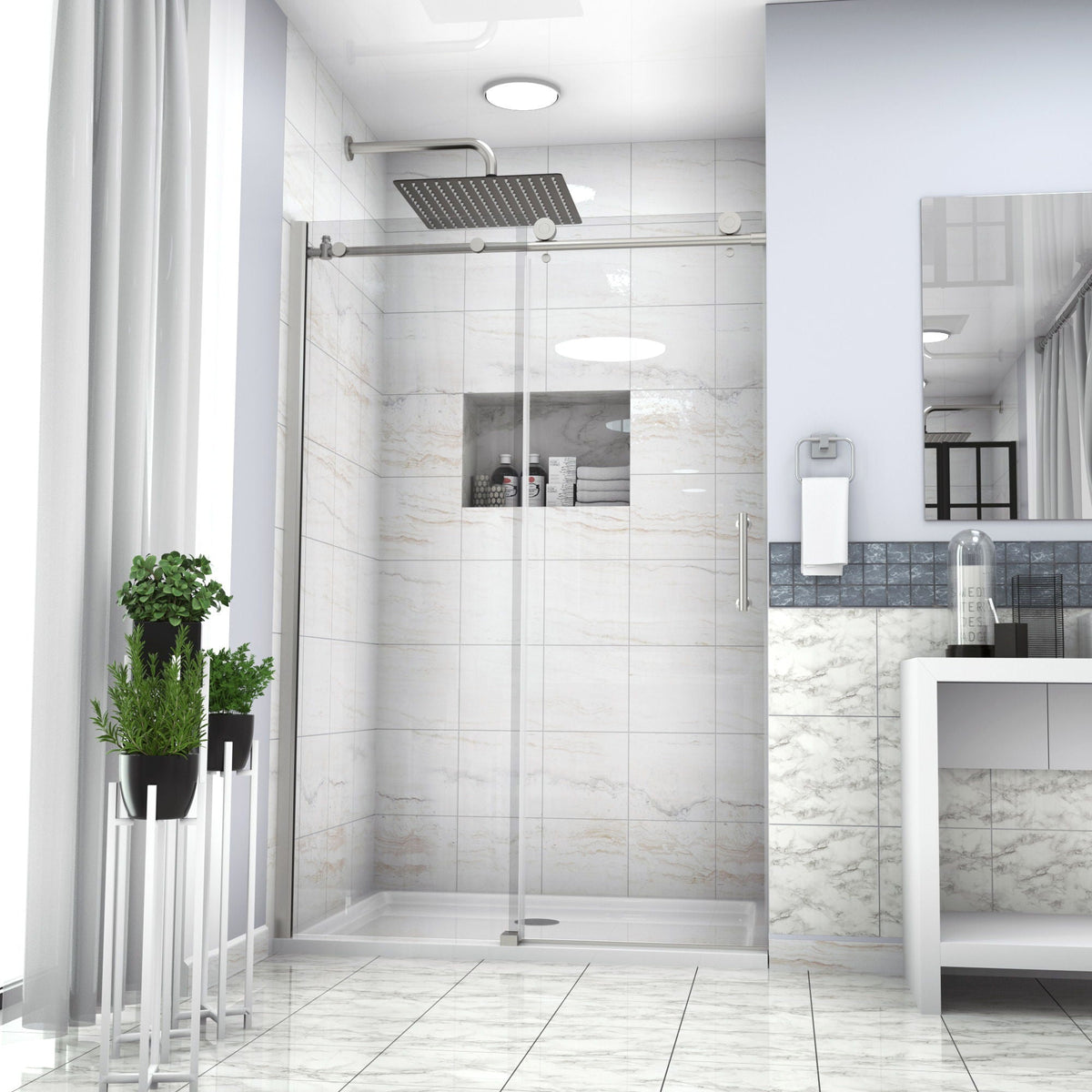 Single Sliding Bypass Shower Door Enclosure With Tempered Glass, photo 10 of 33