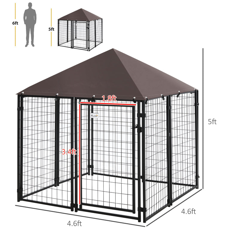 5' x 5' x 5' Dog Kennel Outdoor, Walk-in Pet Playpen, Welded Wire Steel Dog Fence with Water-and UV-Resistant Canopy, Jet Black