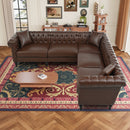 Man cave Sofa Couch for garage, Living Room, L Shaped Reversible Modern Chesterfield Sofa with Rolled Arms and Nailhead, 5 Seat Tufted Couch for Small or Large Space(Dark Brown) PU Leather