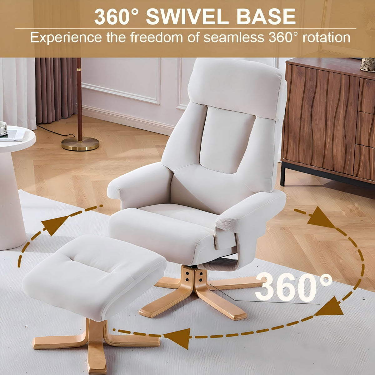 Upholstered Heated Massage 360° Swivel Accent Chair With Ottoman, photo 12 of 40